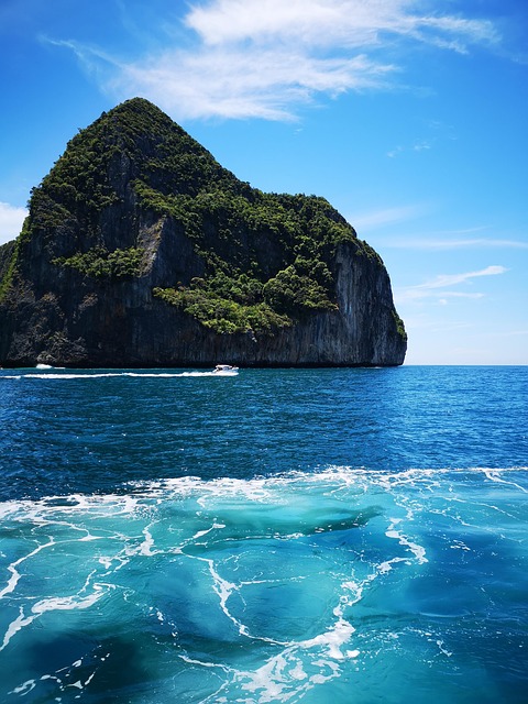 island, sea, ocean, boat wake, ocean view, water, islet, paradise, thailand, nature, phuket, asia